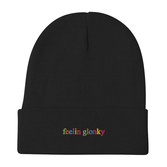 feelin glonky beanie (multi color text)