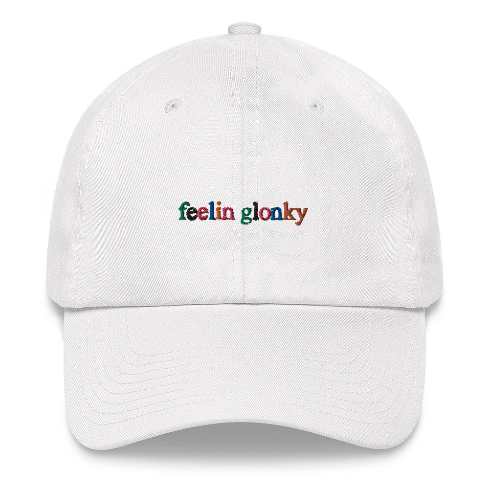 feelin glonky hat (multi-colored text)